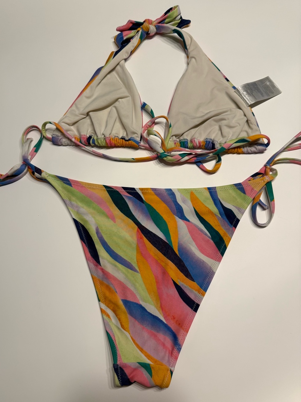 H&M x Kehlani Multicolor Wave Abstract Print String Bikini Set | Size 6 - Picture 7 of 11